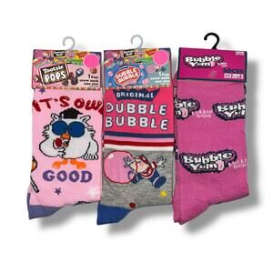 Lot of 3 Pairs Unisex Bubble Gum Candy Novelty Crew Socks 80s 90s Retro Pink